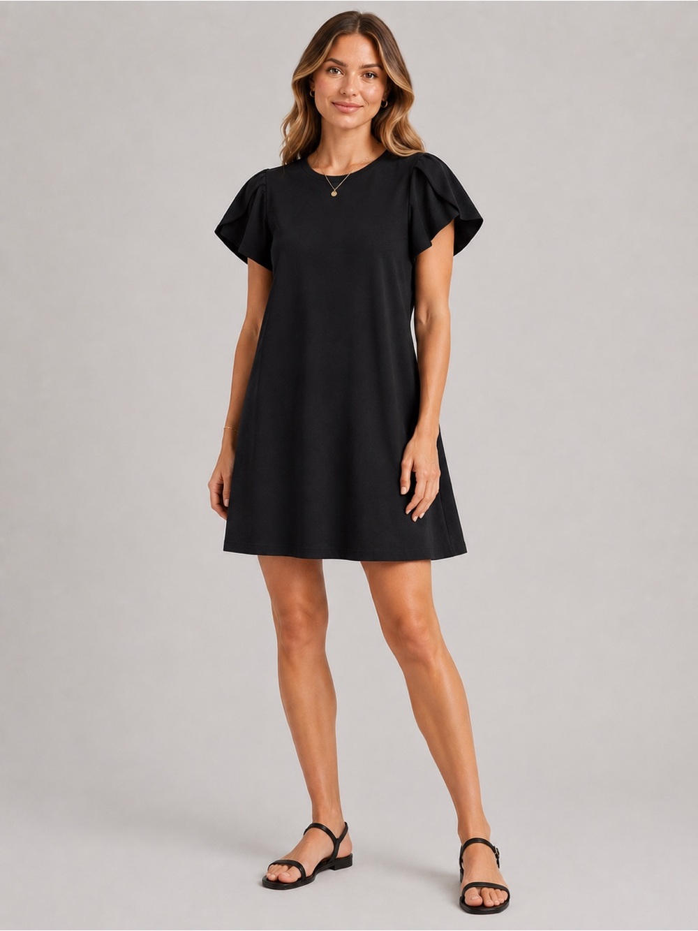 LOFT Petite Black Tulip Sleeve Swing Dress | XSP / Petite Small | EUC